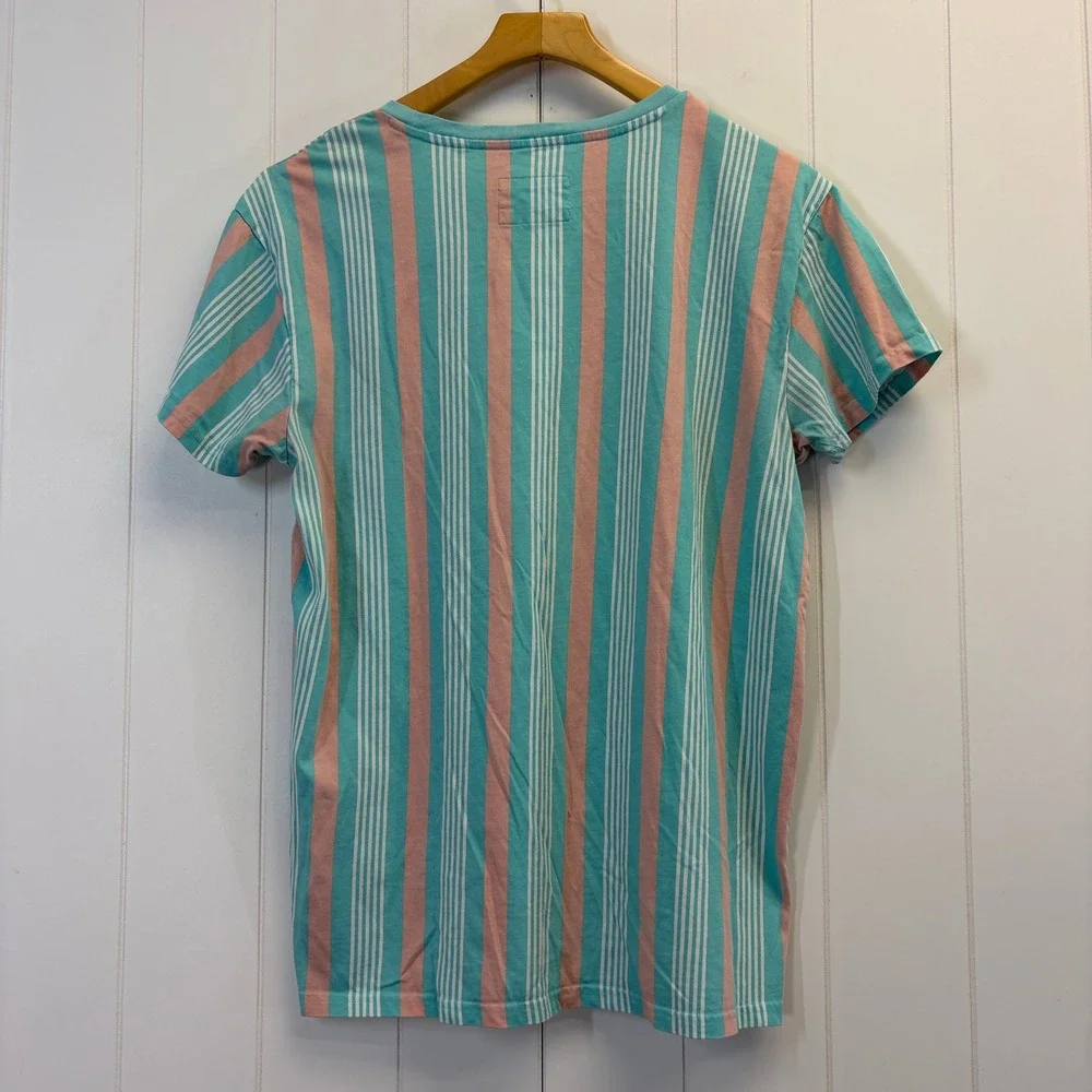 Guess Los Angeles Preppy Logo Striped Tee Men Size M Pastel Summer Beach Classic - Picture 2 of 9